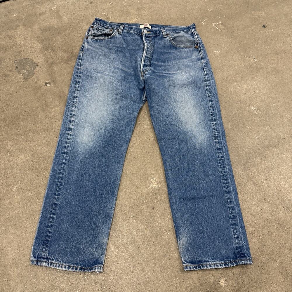 VINTAGE 00s LEVIS 501 BUTTON FLY STRAIGHT LEG JEANS BLUE 34x27.5(38x32) HAITI
